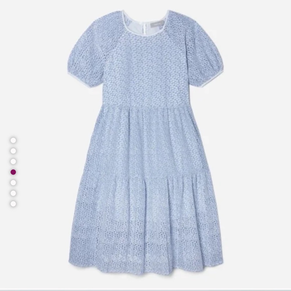 NWT $128 Everlane The Tiered Eyelet Midi Cotton Prairie Dress Blue/White XS